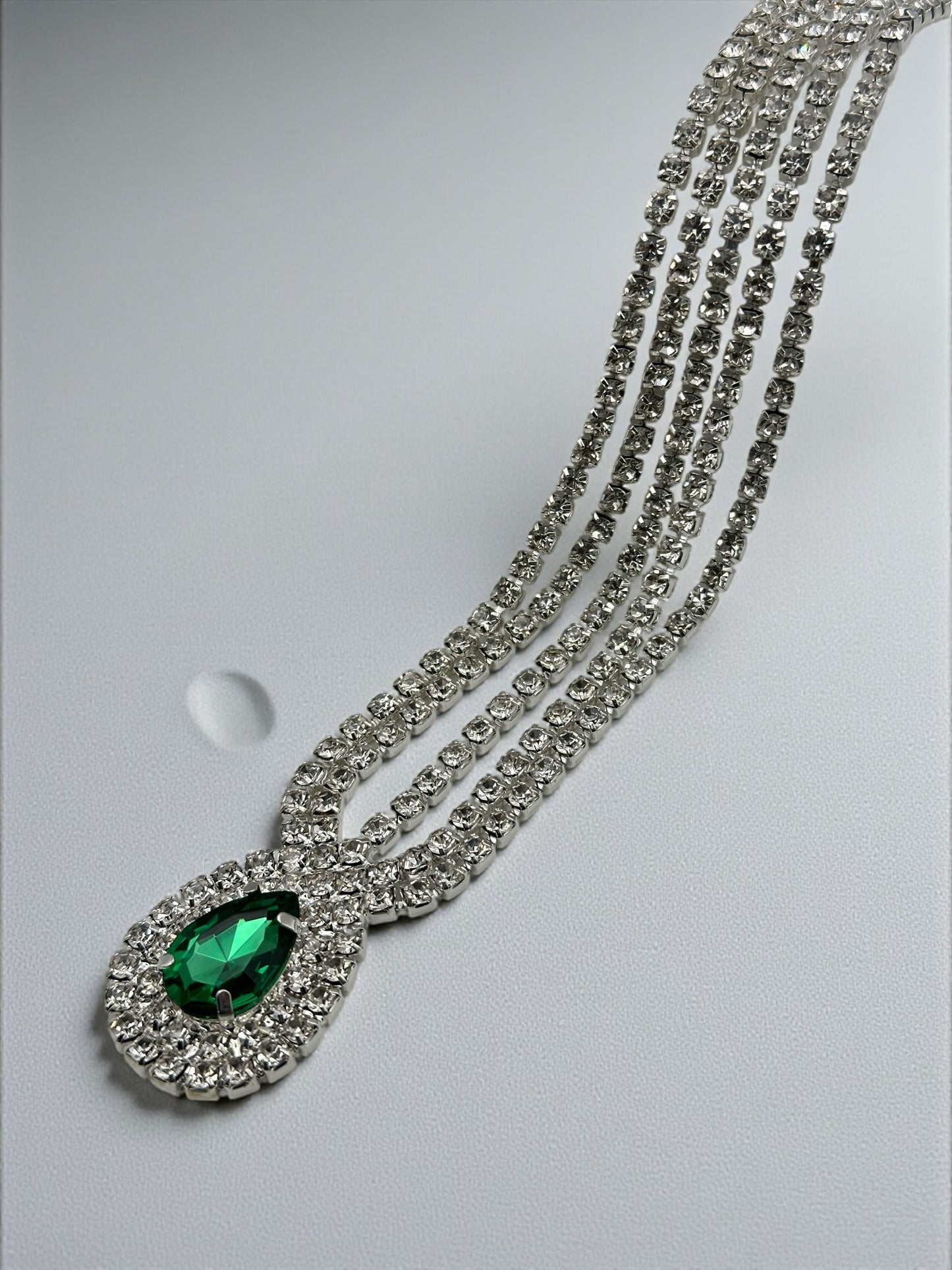 Emerald Crystal Teardrop Rhinestone Headpiece – Multi-Strand Forehead Jewellery in Gold & Silver - Fatisha Boutique #