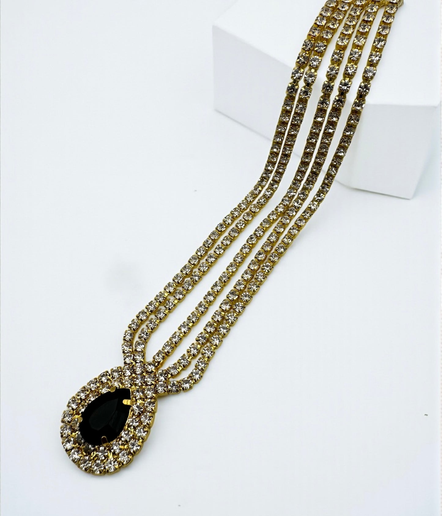 Luxury Black Crystal Teardrop Headpiece – Triple Row Rhinestone Bridal Forehead Jewellery (Gold & Silver) - Fatisha Boutique #