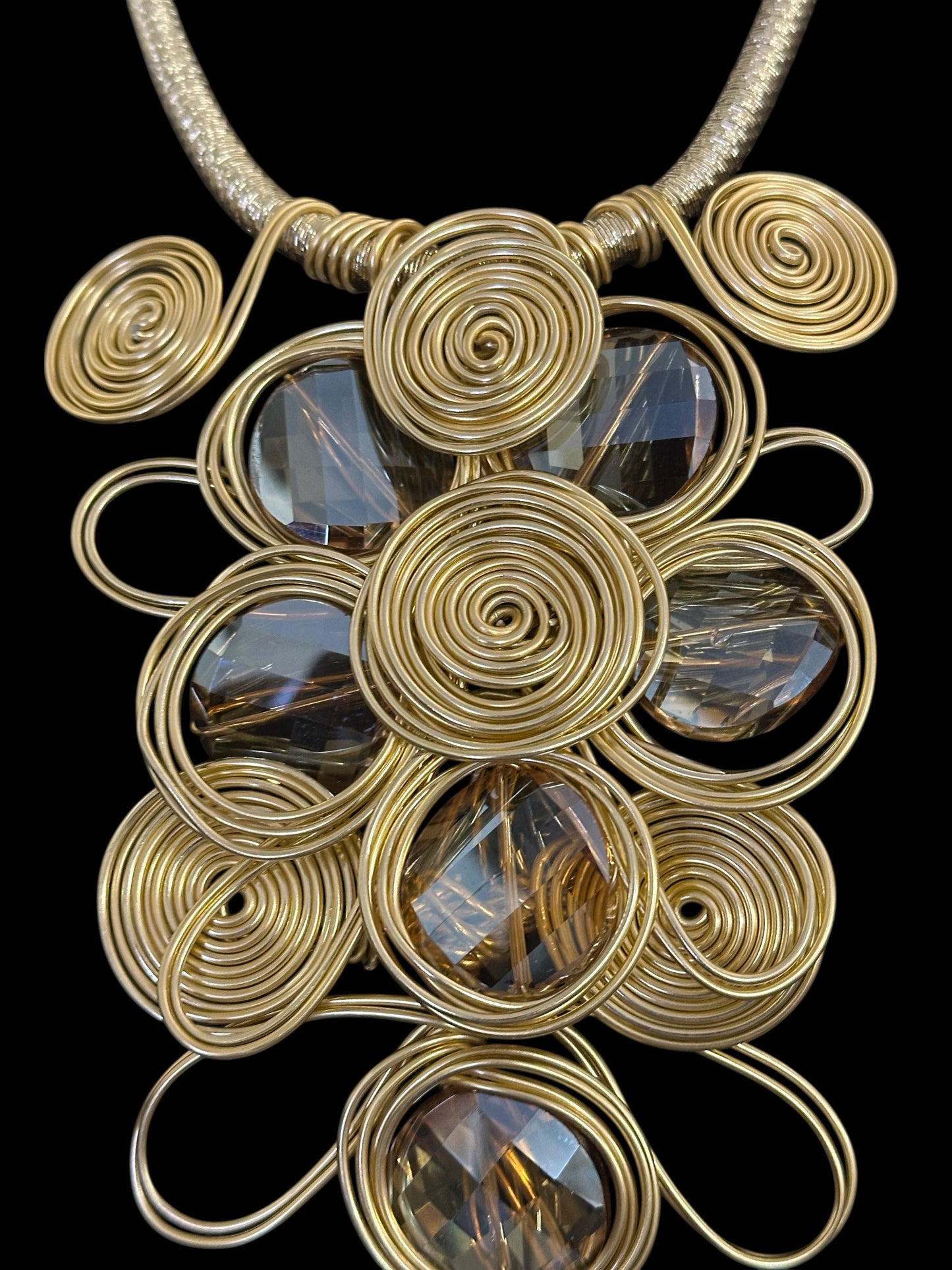 Gold Spiral Oversized Crystal Statement Necklace & Earrings Set – Bold Fashion Jewellery