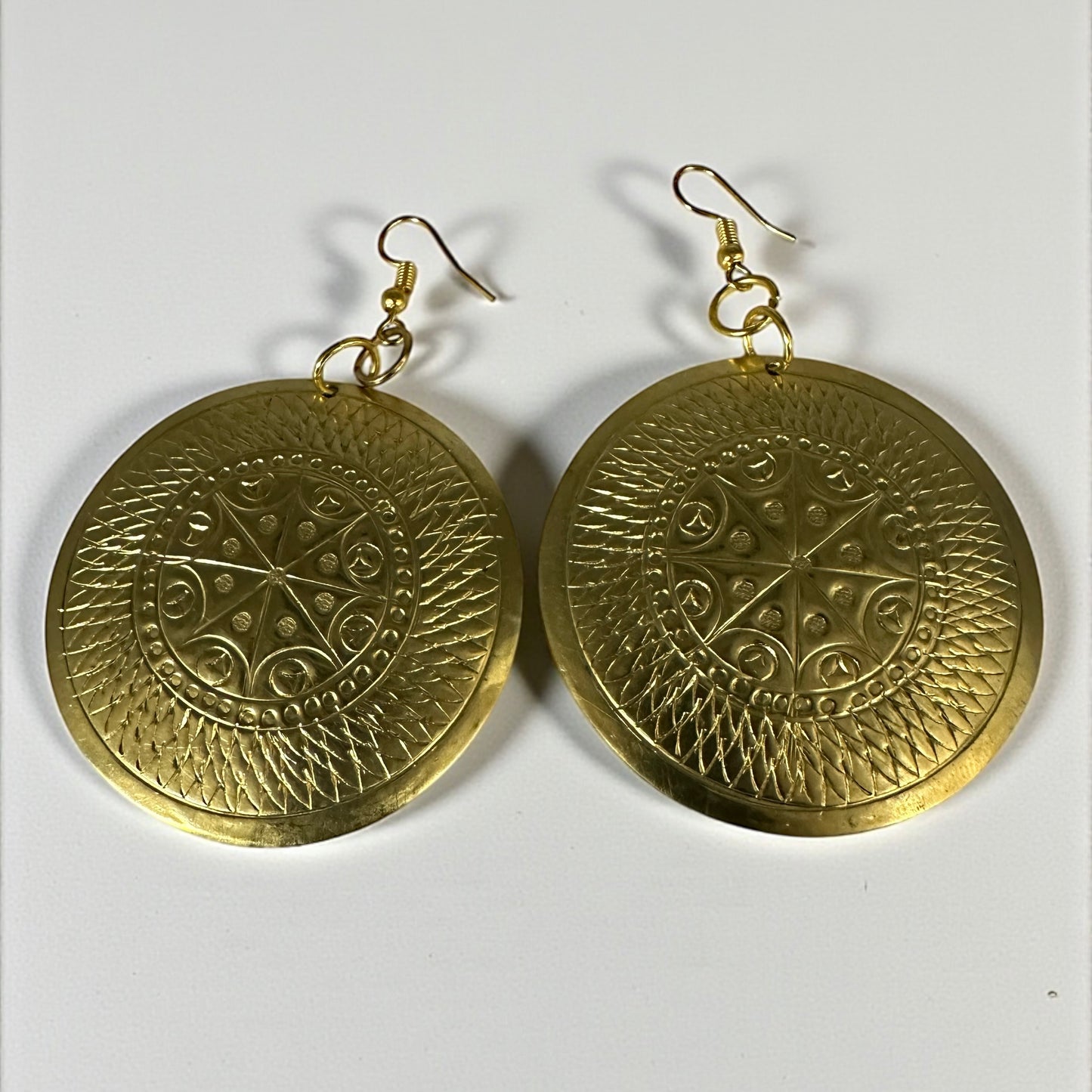 Authentic African Engraved Brass Dangle Earrings – 8cm Tribal Ethnic Statement Jewellery - Fatisha Boutique #