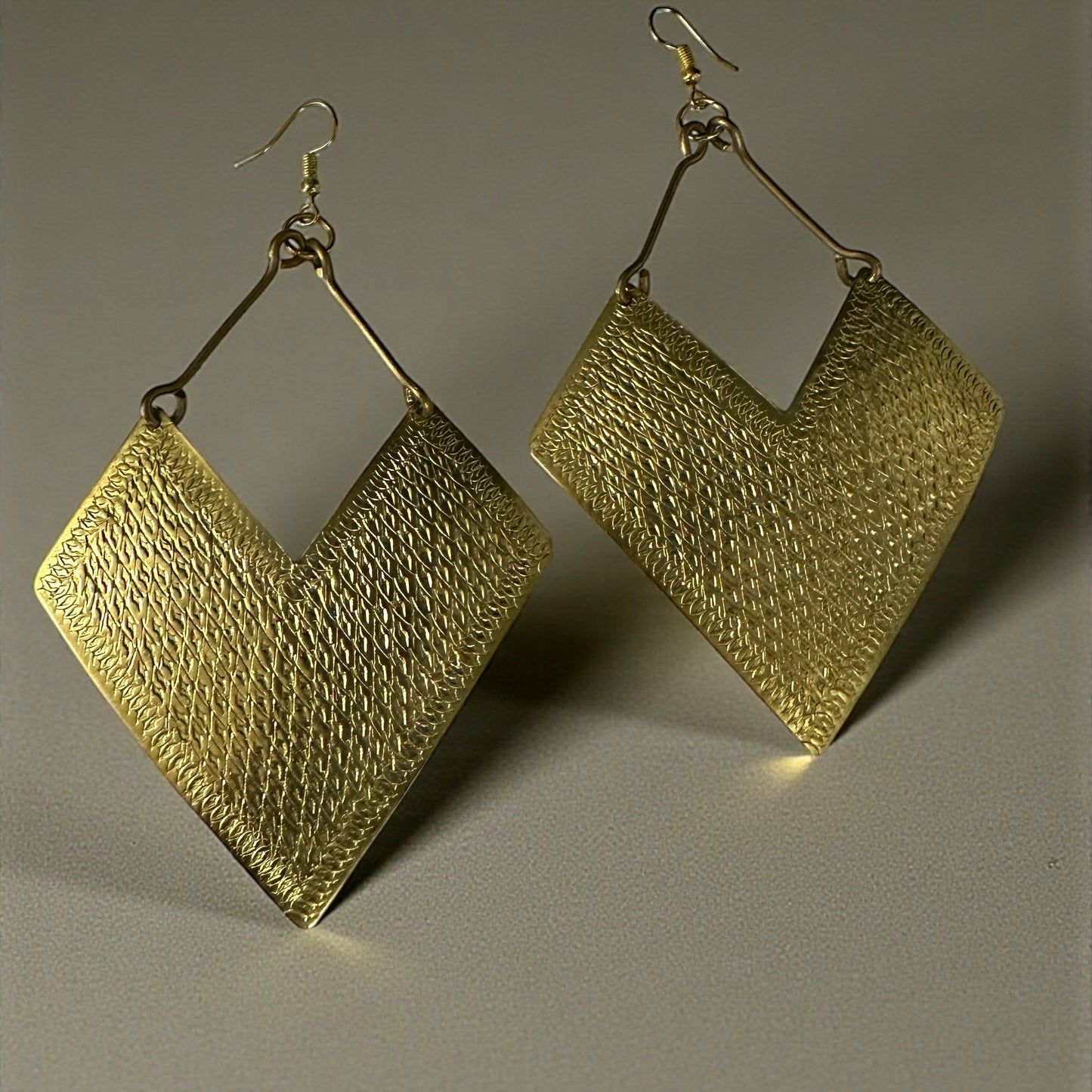 Handcrafted African Engraved Brass Chevron Dangle Earrings – Bold Tribal Statement - Fatisha Boutique #