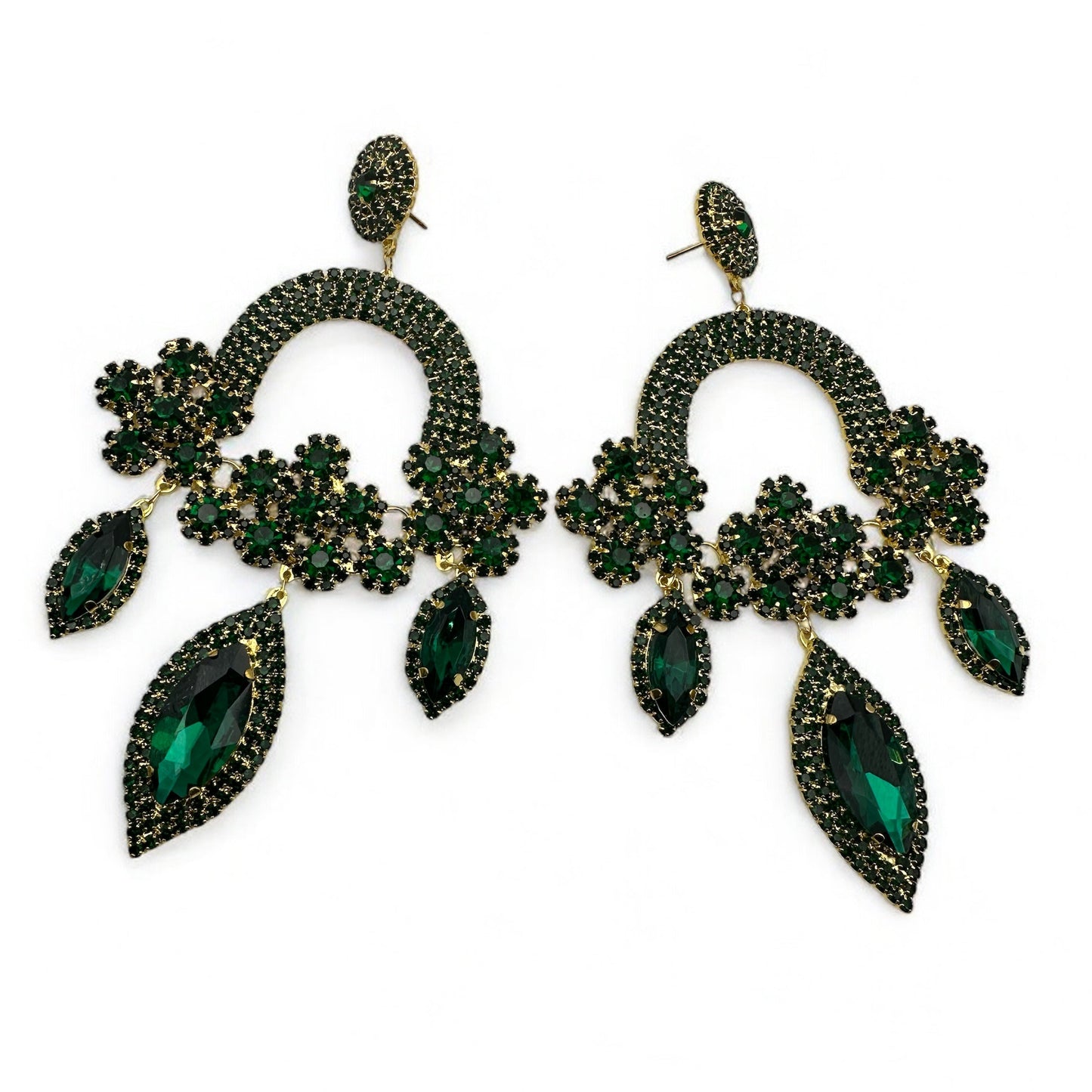 Luxe Green Gemstone Rhinestone Tassel Earrings – Bold Statement Dangle Jewellery - Fatisha Boutique #