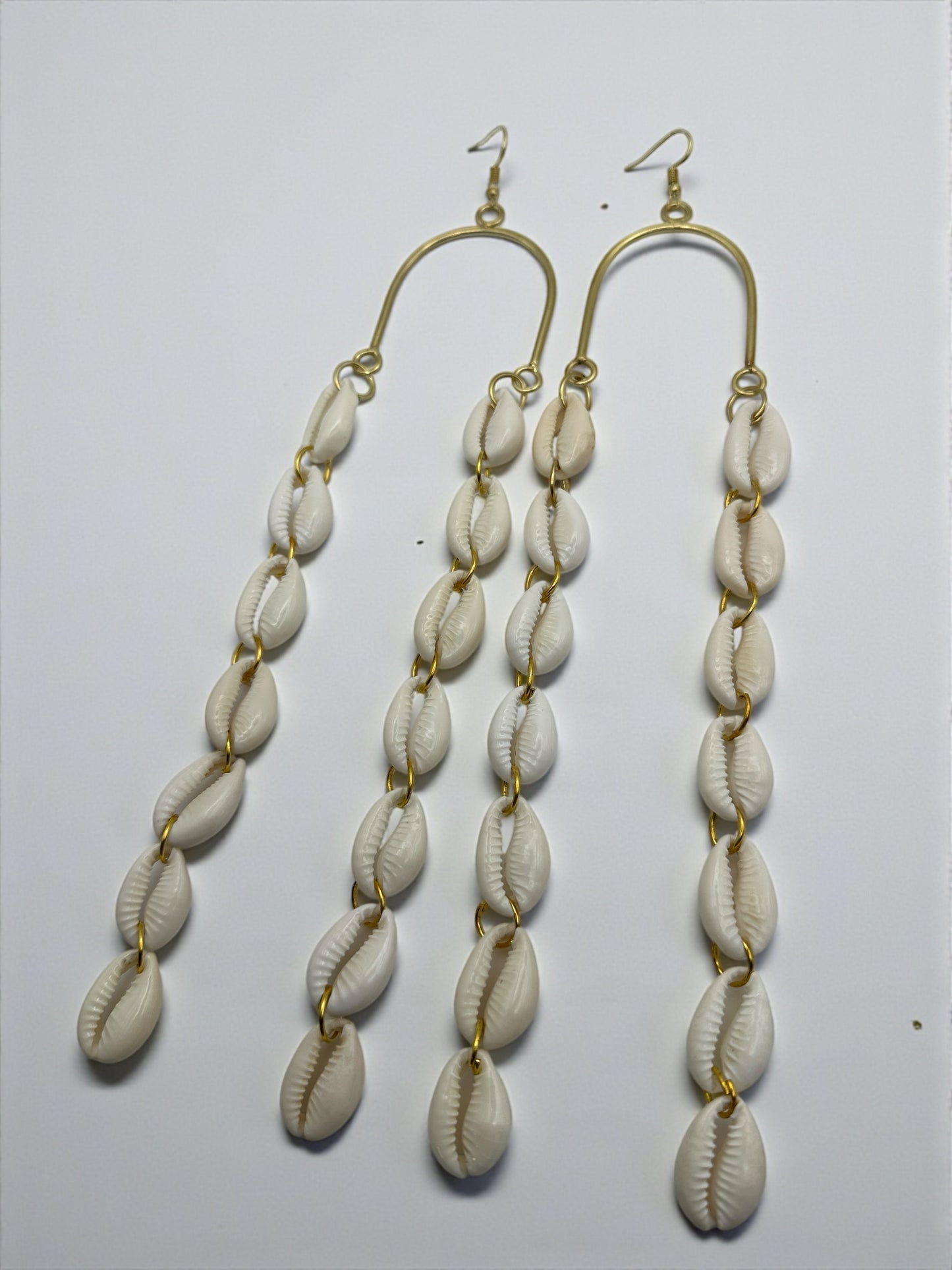 Extra Long Cowrie Shell Drop Earrings – Gold & White African Statement Jewellery - Fatisha Boutique #