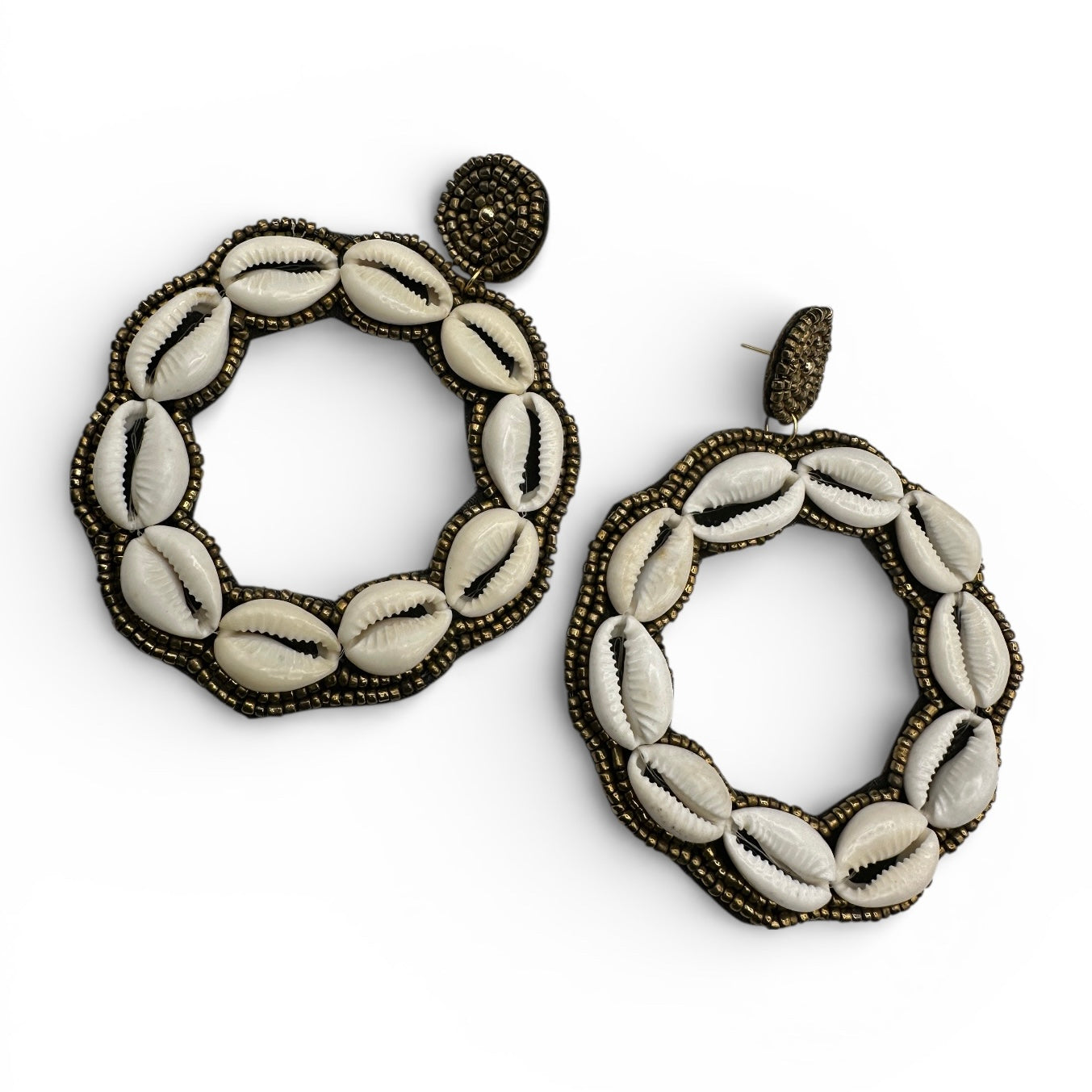 Handmade Cowrie Shell Hoop Earrings – Oversized African Tribal Statement Jewellery - Fatisha Boutique #