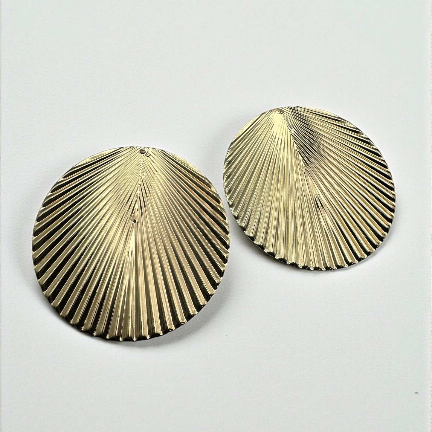 Oversized Gold Pleated Disc Earrings – Bold Textured Statement Jewellery - Fatisha Boutique #