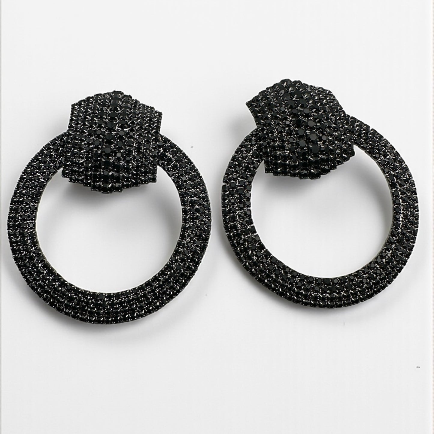 Black Rhinestone Statement Earrings – Luxury Oversized Crystal Hoop Glam Jewellery UK