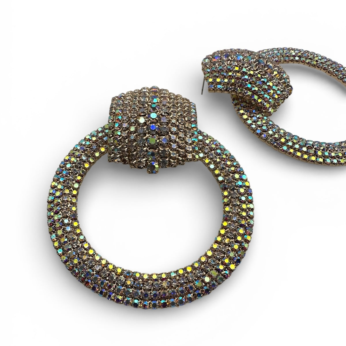 Champagne Gold AB Crystal Statement Earrings – Luxury Oversized Rhinestone Hoop Jewellery UK - Fatisha Boutique # Fatisha Boutique