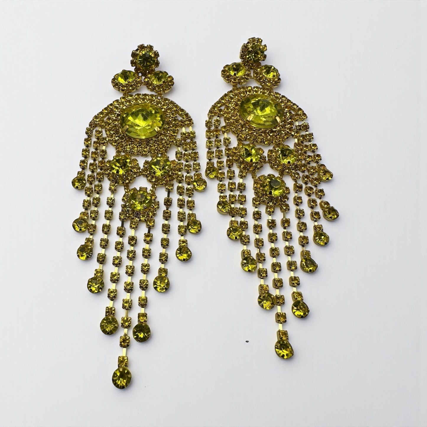 Bold Yellow Rhinestone Chandelier Earrings – Prom & Party Statement Jewellery UK - Fatisha Boutique #