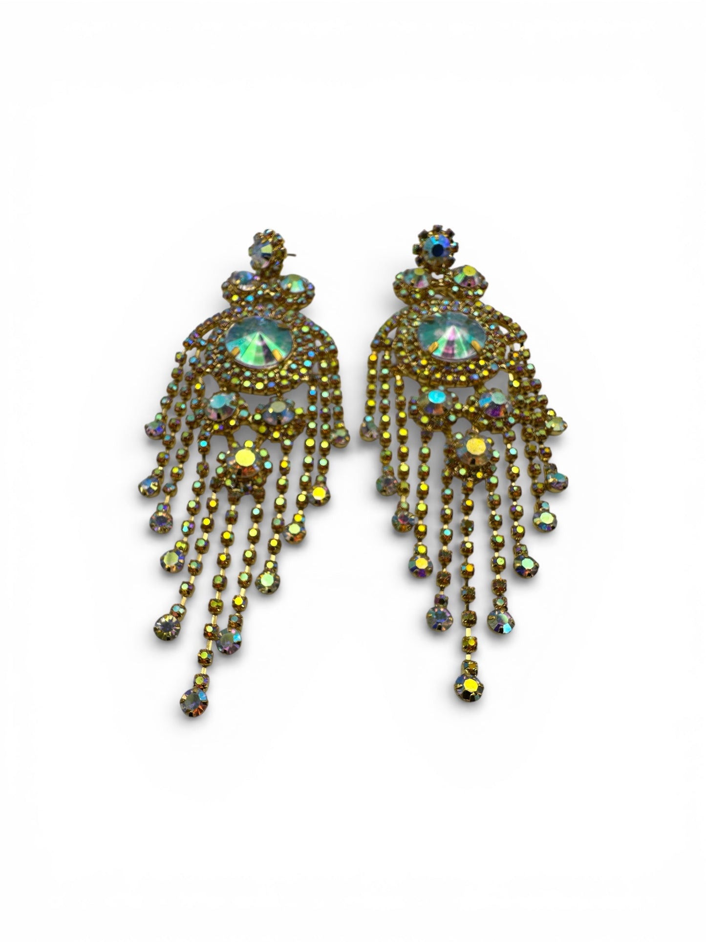 Aurora Crystal Rhinestone Tassel Statement Earrings – 14cm Wedding Guest, Prom & Red Carpet Glam Jewellery UK - Fatisha Boutique # Fatisha Boutique