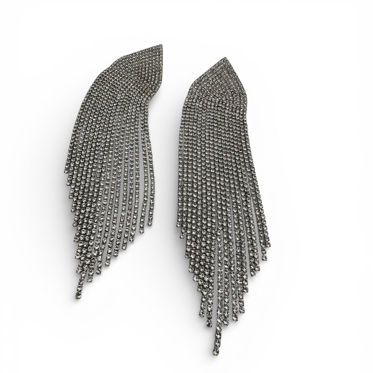 Long Silver Rhinestone Tassel Statement Earrings – Prom, Graduation & Red Carpet Glam Jewellery UK - Fatisha Boutique #