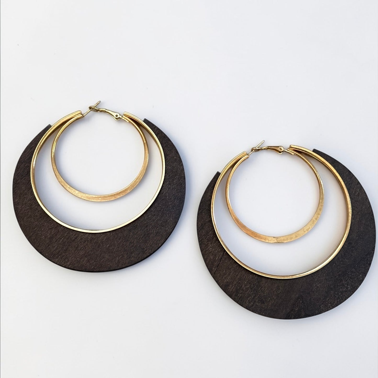 Ethnic Wooden Hoop Earrings – Afrocentric Layered Wood & Gold Statement Jewellery - Fatisha Boutique #