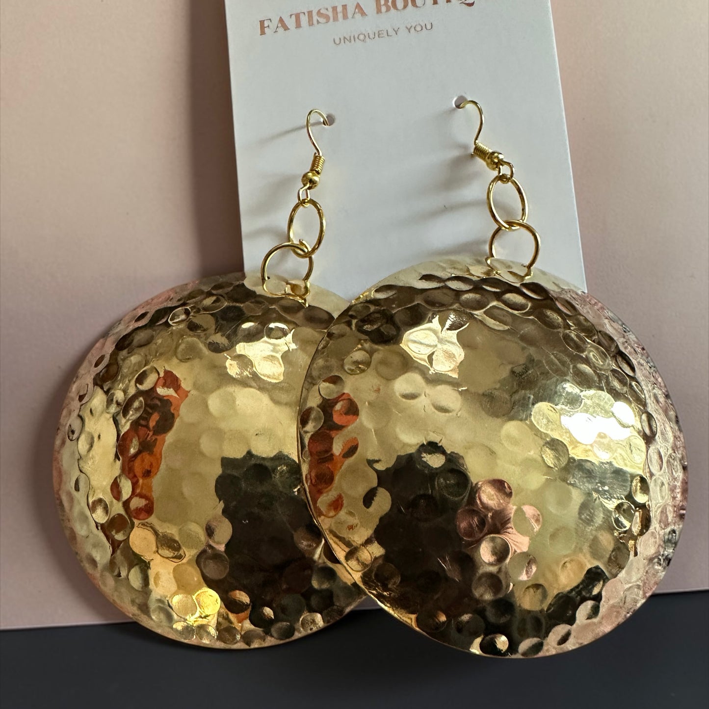 Hammered Brass Afrocentric Statement Earrings – Handmade Oversized Gold Disc Dangle Jewellery - Fatisha Boutique #