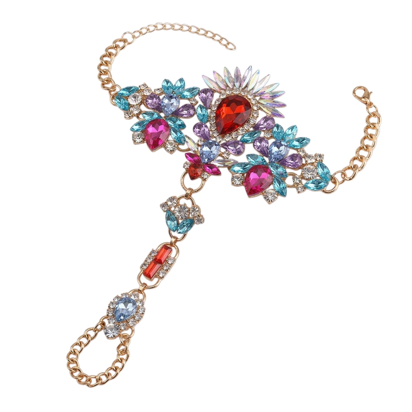 Multicolour Crystal Barefoot Sandal (Single) – Statement Gemstone Toe Anklet for Festival, Beach & Summer Style - Fatisha Boutique #