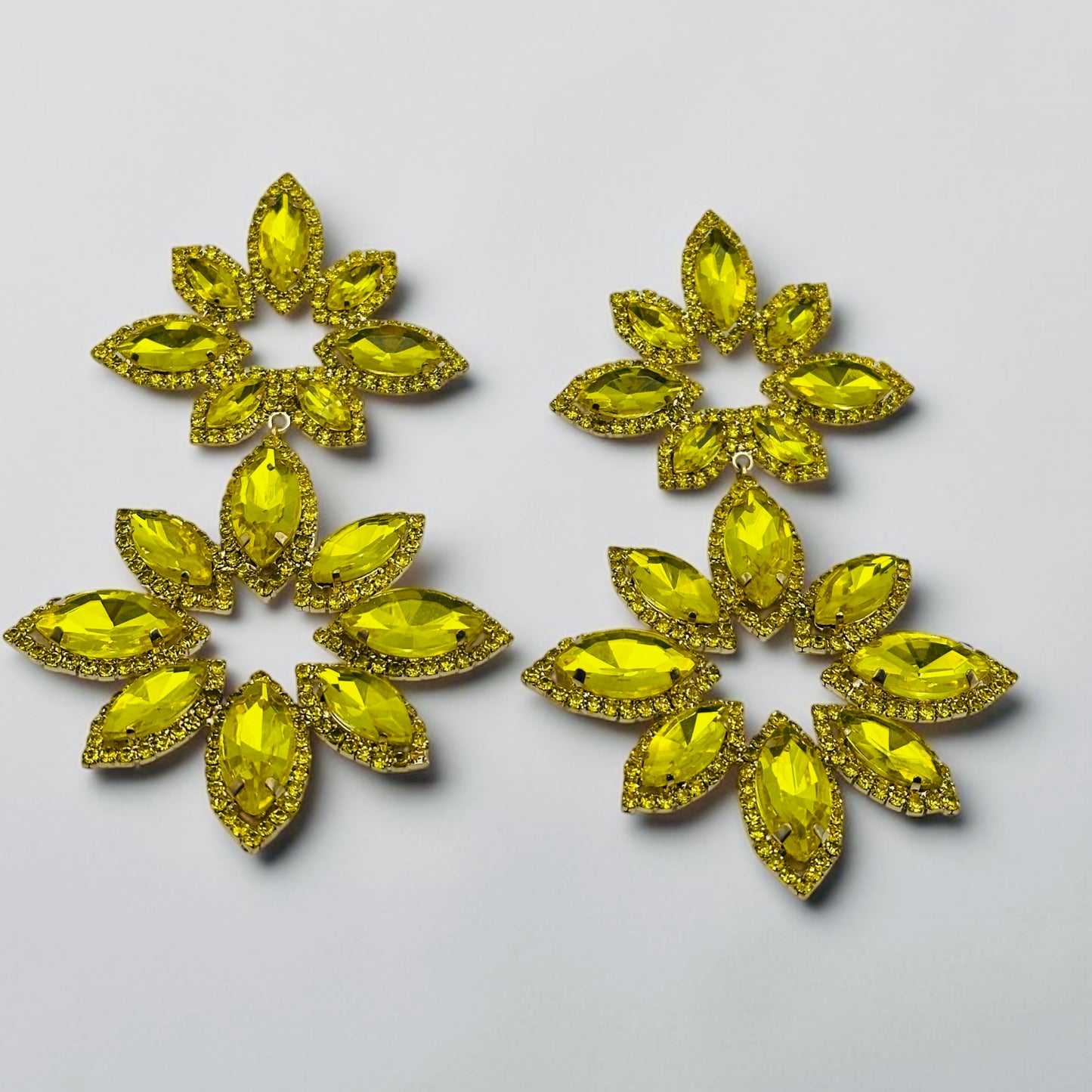 Yellow Rhinestone Statement Earrings – Oversized Luxury Crystal Drop Earrings - Fatisha Boutique #