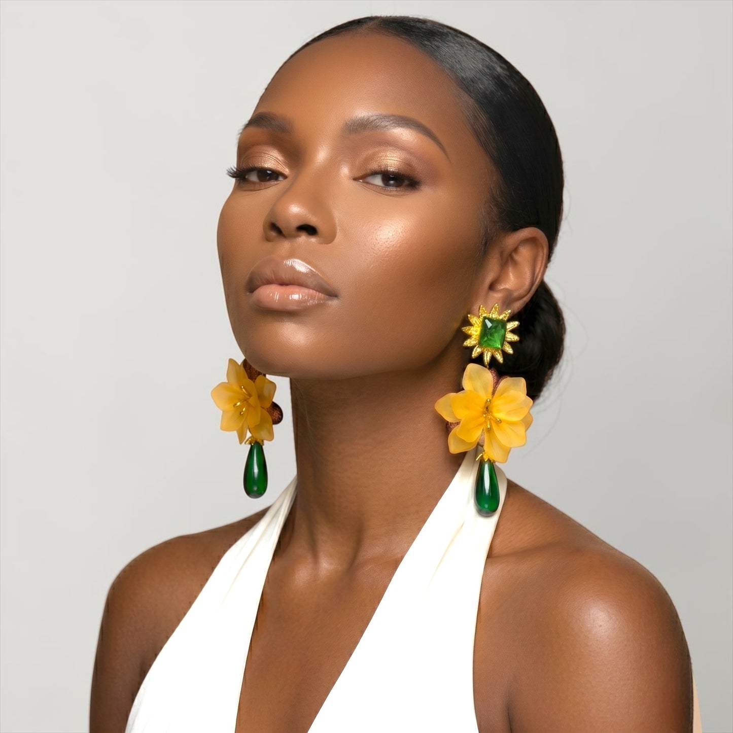 Yellow Flower Statement Earrings – Boho Resin Drop Earrings for Women - Fatisha Boutique #