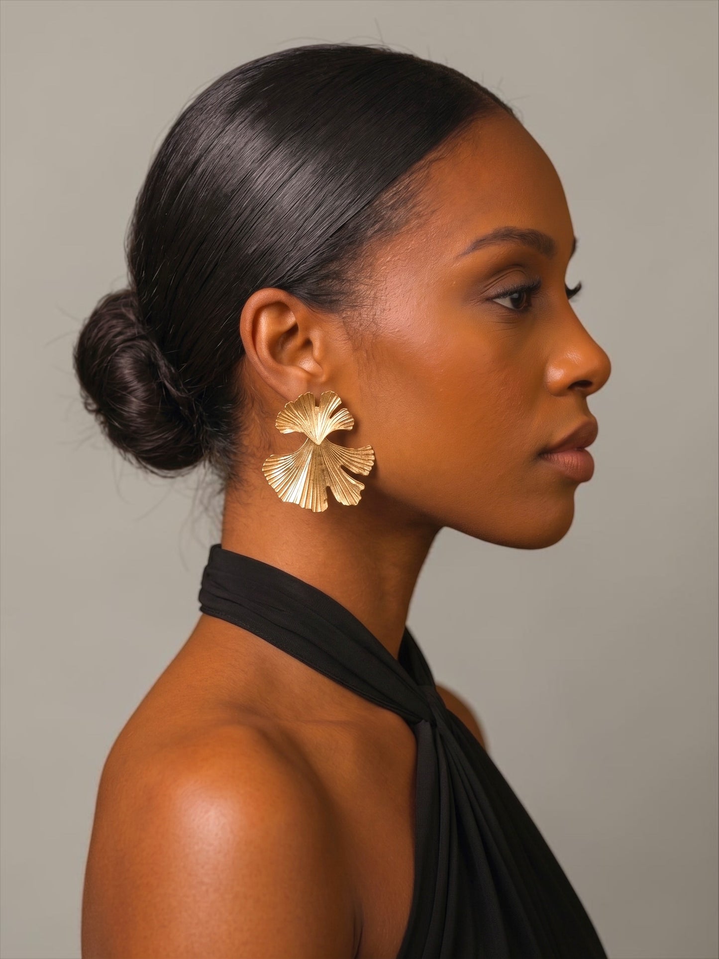 Ginkgo Leaf Statement Earrings – Gold & Silver Sculptural Drops - Fatisha Boutique #