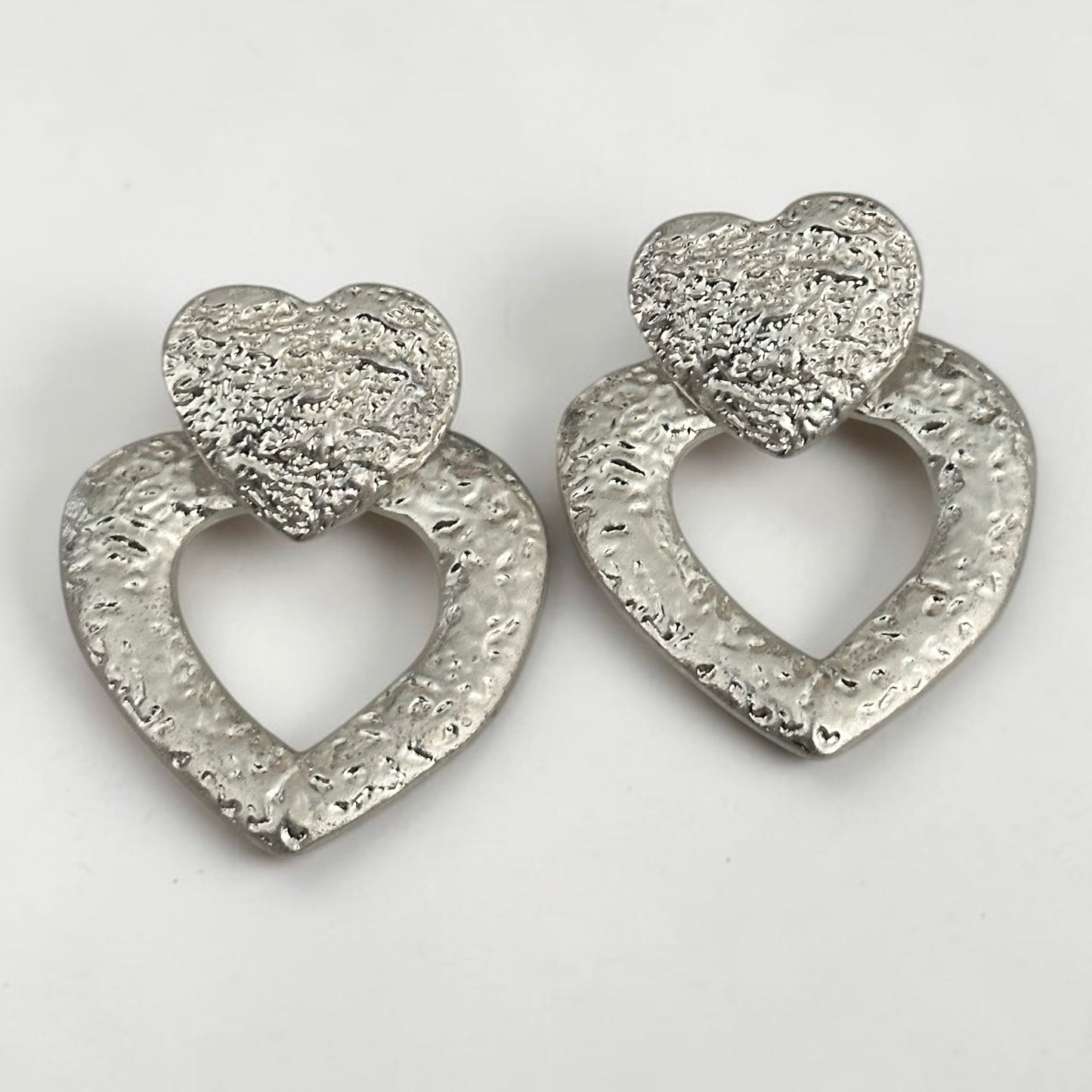 Textured Heart Drop Earrings – Bold Gold & Silver Statement - Fatisha Boutique #