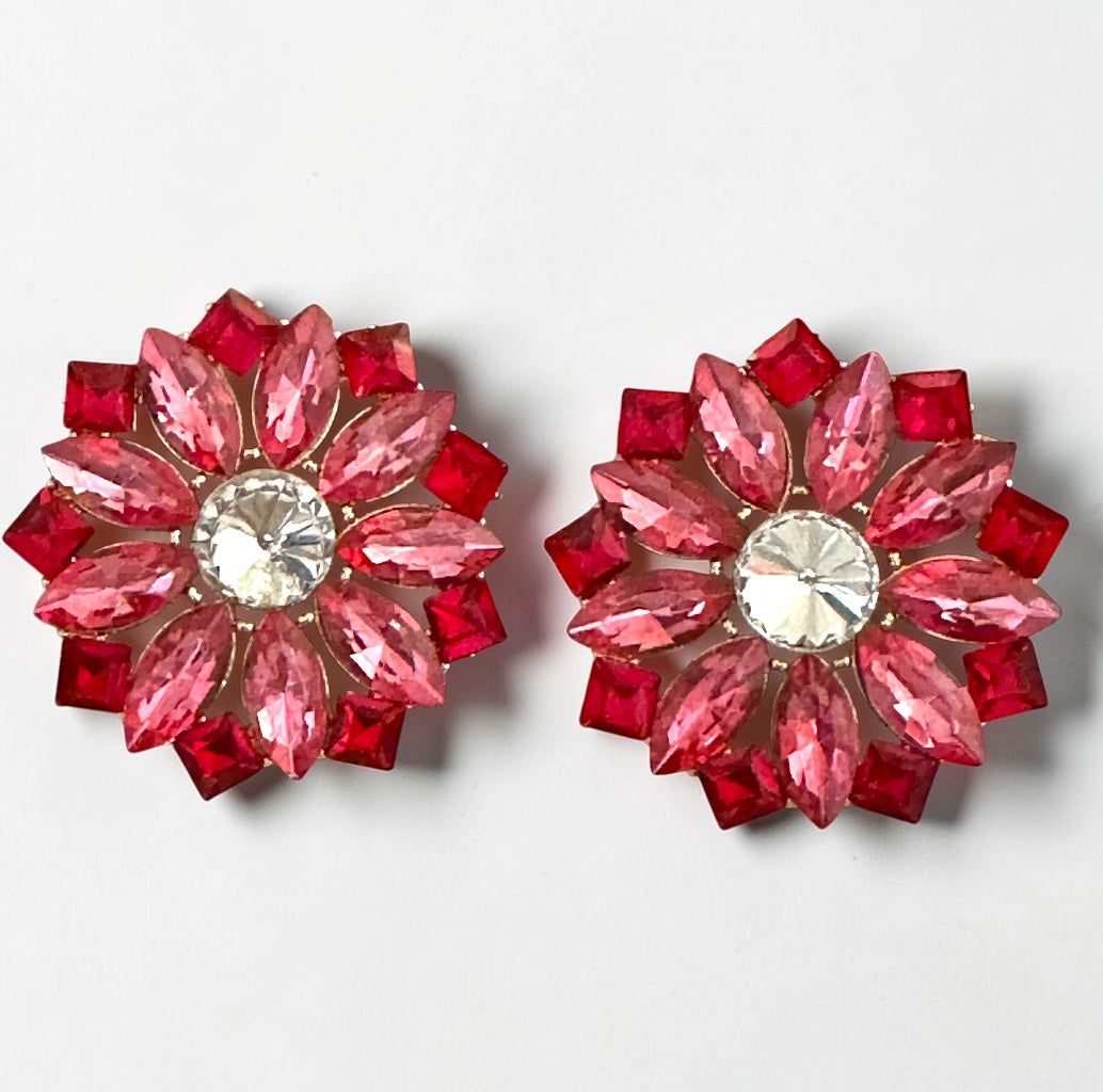 Crystal Flower Statement Stud Earrings - Fatisha Boutique # Fatisha Boutique