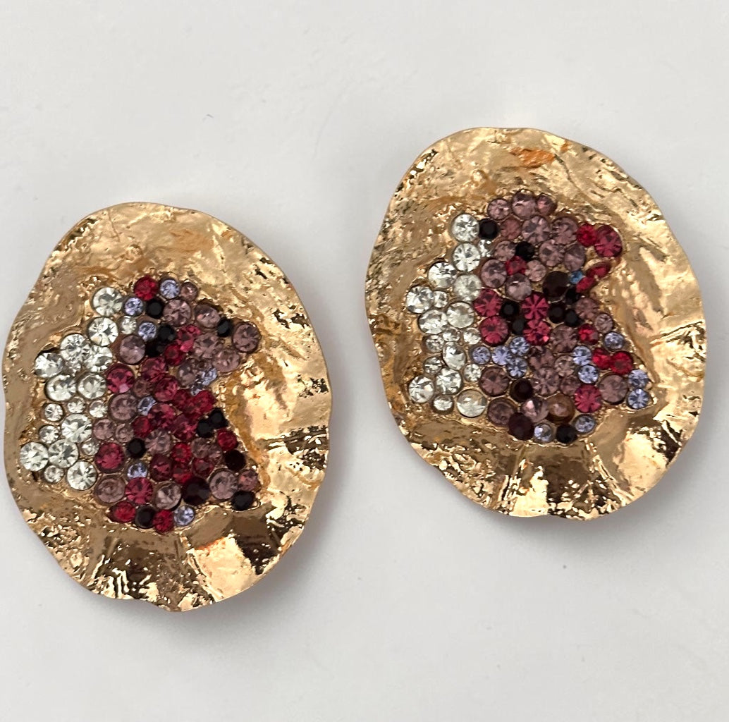 Hammered Gold Crystal Disc Statement Earrings - Fatisha Boutique #