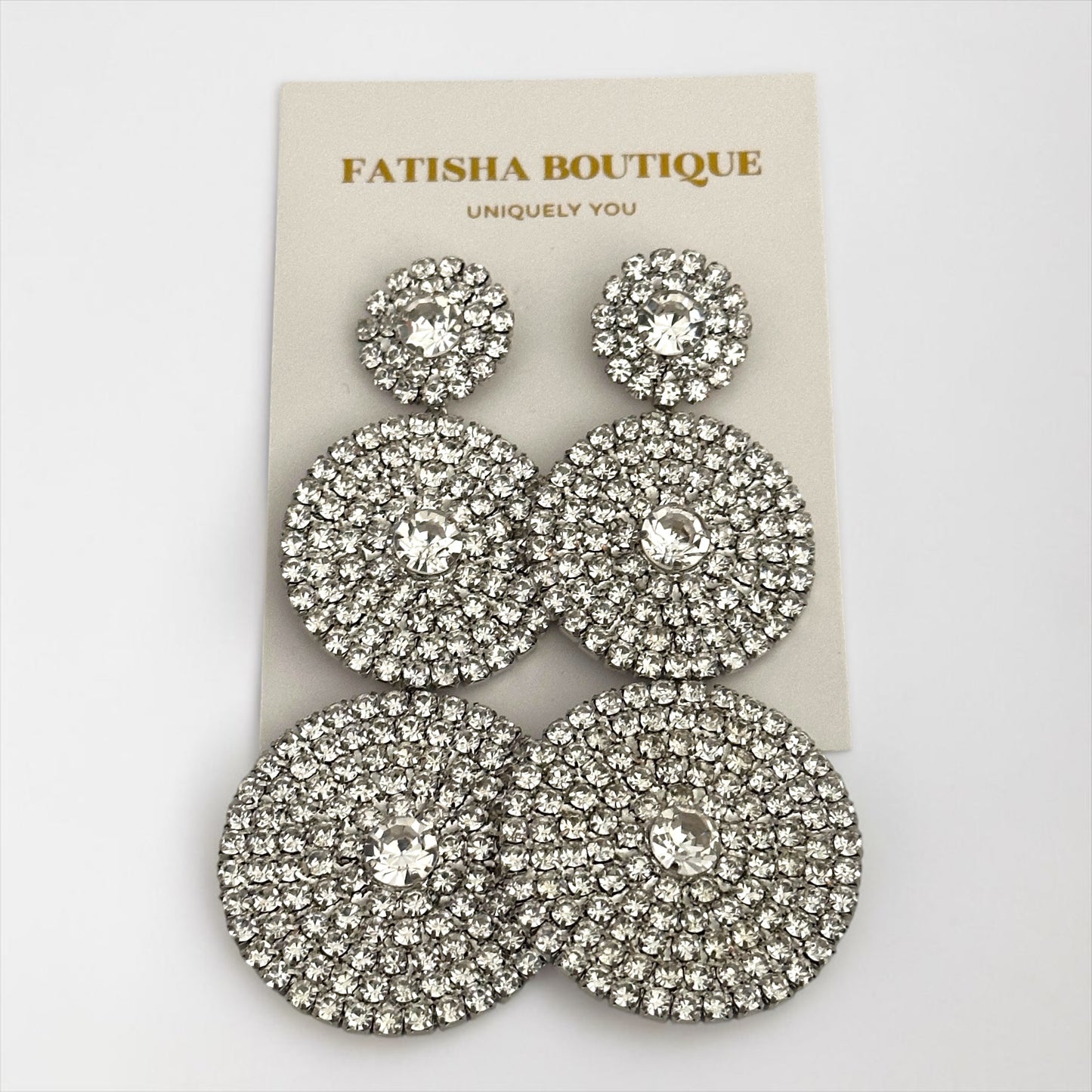 Long Triple Disc Rhinestone Earrings - Fatisha Boutique # Fatisha Boutique