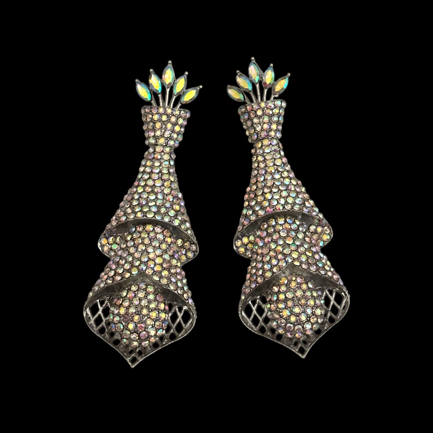 Silver AB Crystal Cascade Statement Earrings