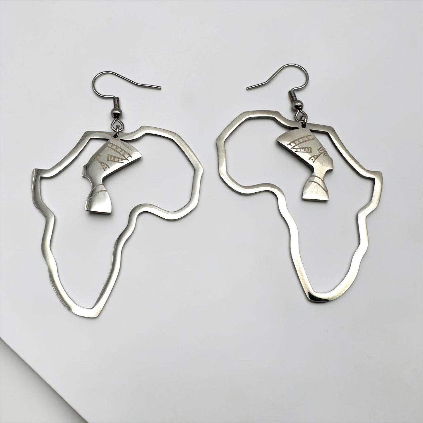 Africa Map Nefertiti Stainless Steel Earrings