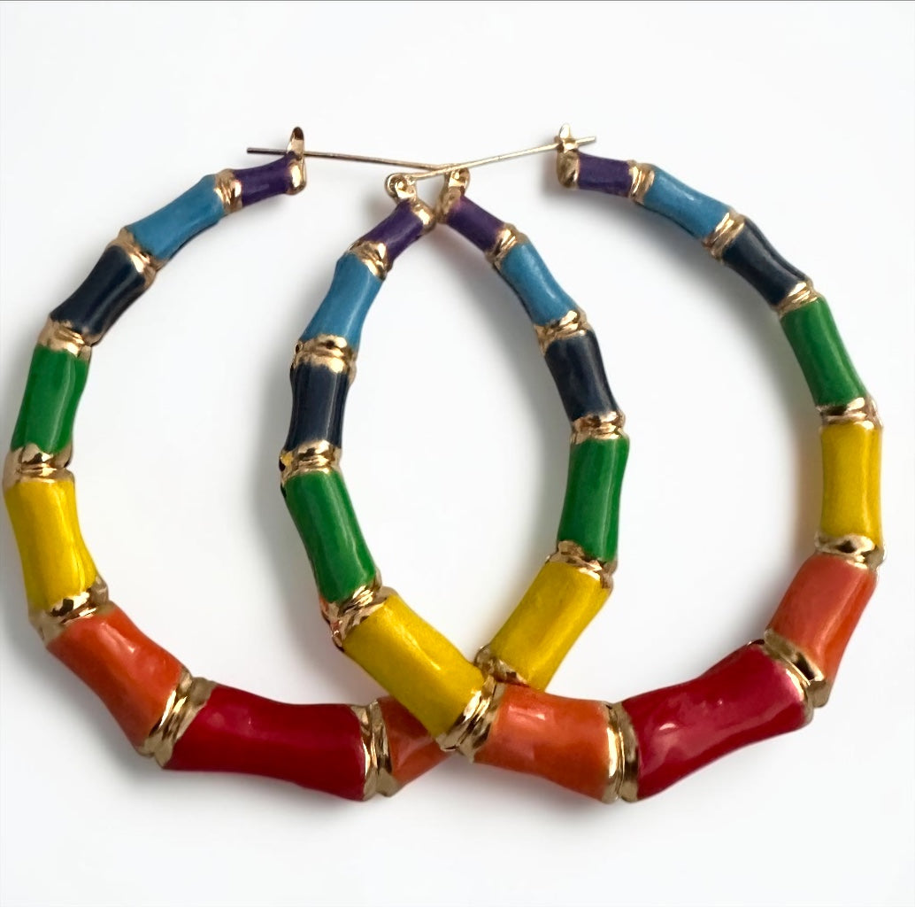 7cm Multicolour Bamboo Hoop Earrings