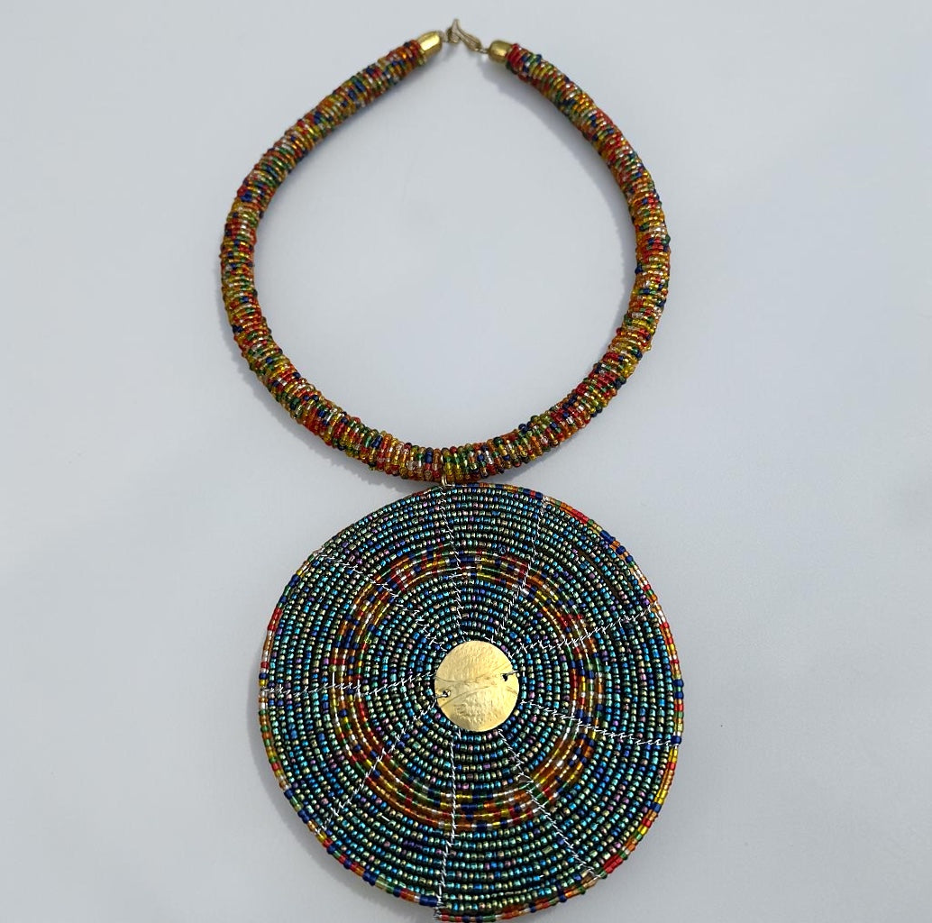 Handmade Multicolour African Beaded Disc Statement Necklace
