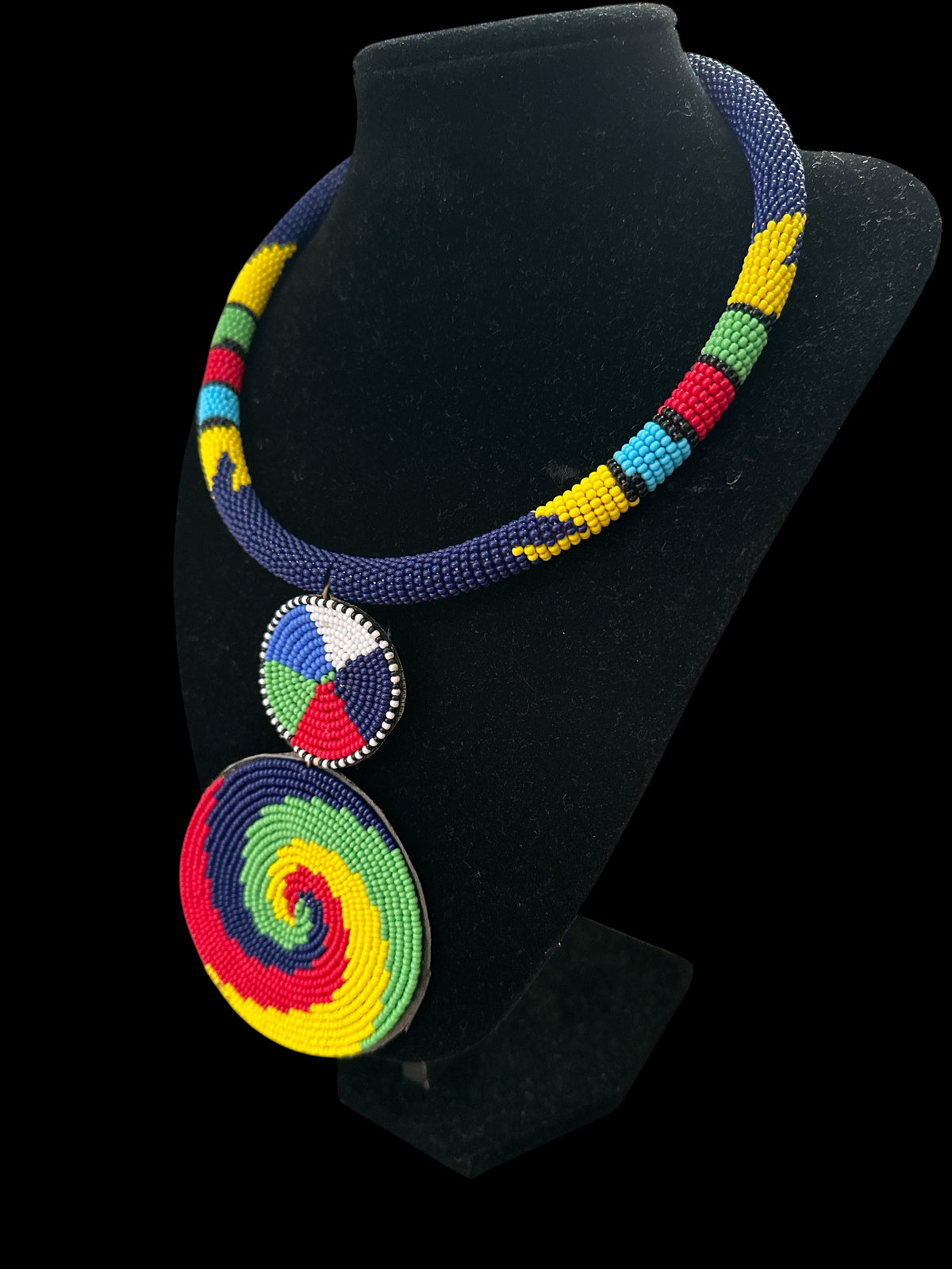 Maasai Beaded Spiral Pendant Necklace – Handmade Afrocentric Statement - Fatisha Boutique Fatisha Boutique