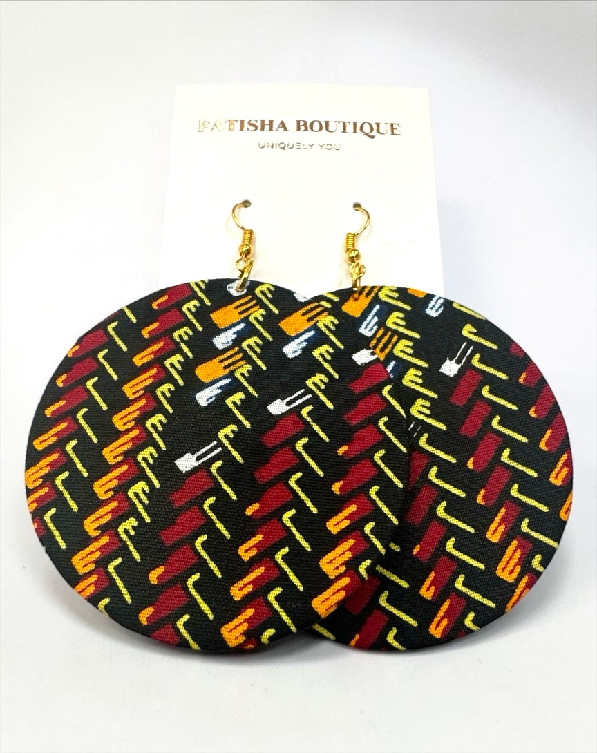 Brown Ankara Round Statement Earrings for Women - Fatisha Boutique Fatisha Boutique