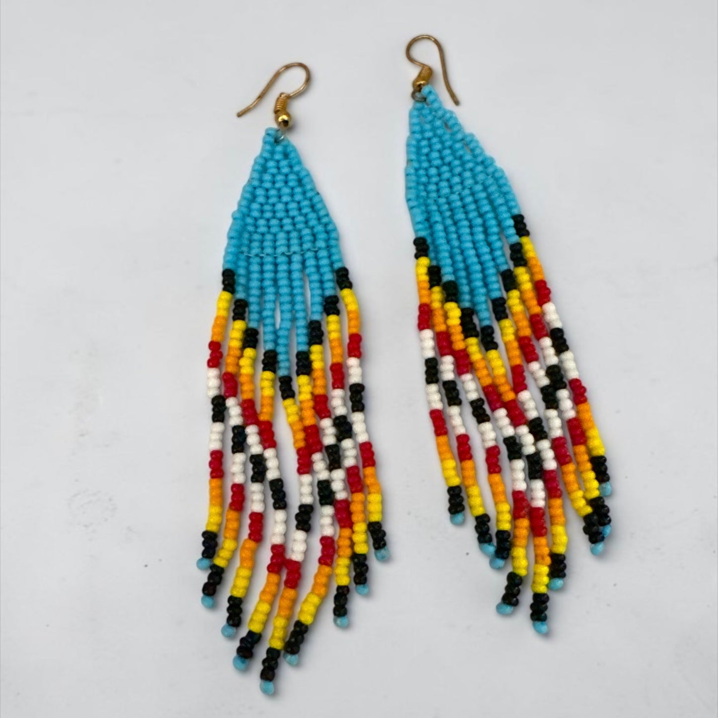 African Beaded Statement Dangle Earrings – Multicoloured Striped Fringe Fatisha Boutique