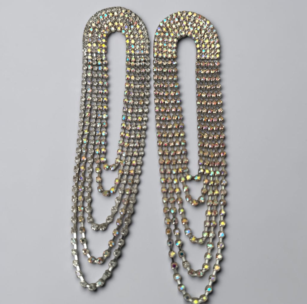 Extra Long Rhinestone Tassel Earrings – Gold & Silver - Fatisha Boutique Fatisha Boutique