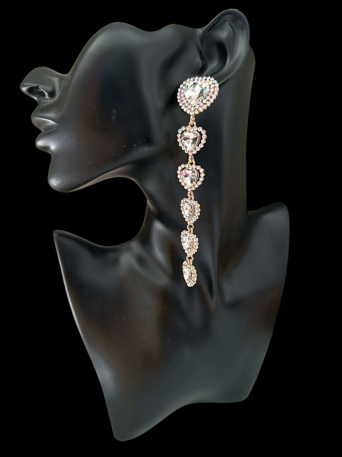 Extra Long Heart Rhinestone Drop Earrings – Gold & Silver - Fatisha Boutique Fatisha Boutique