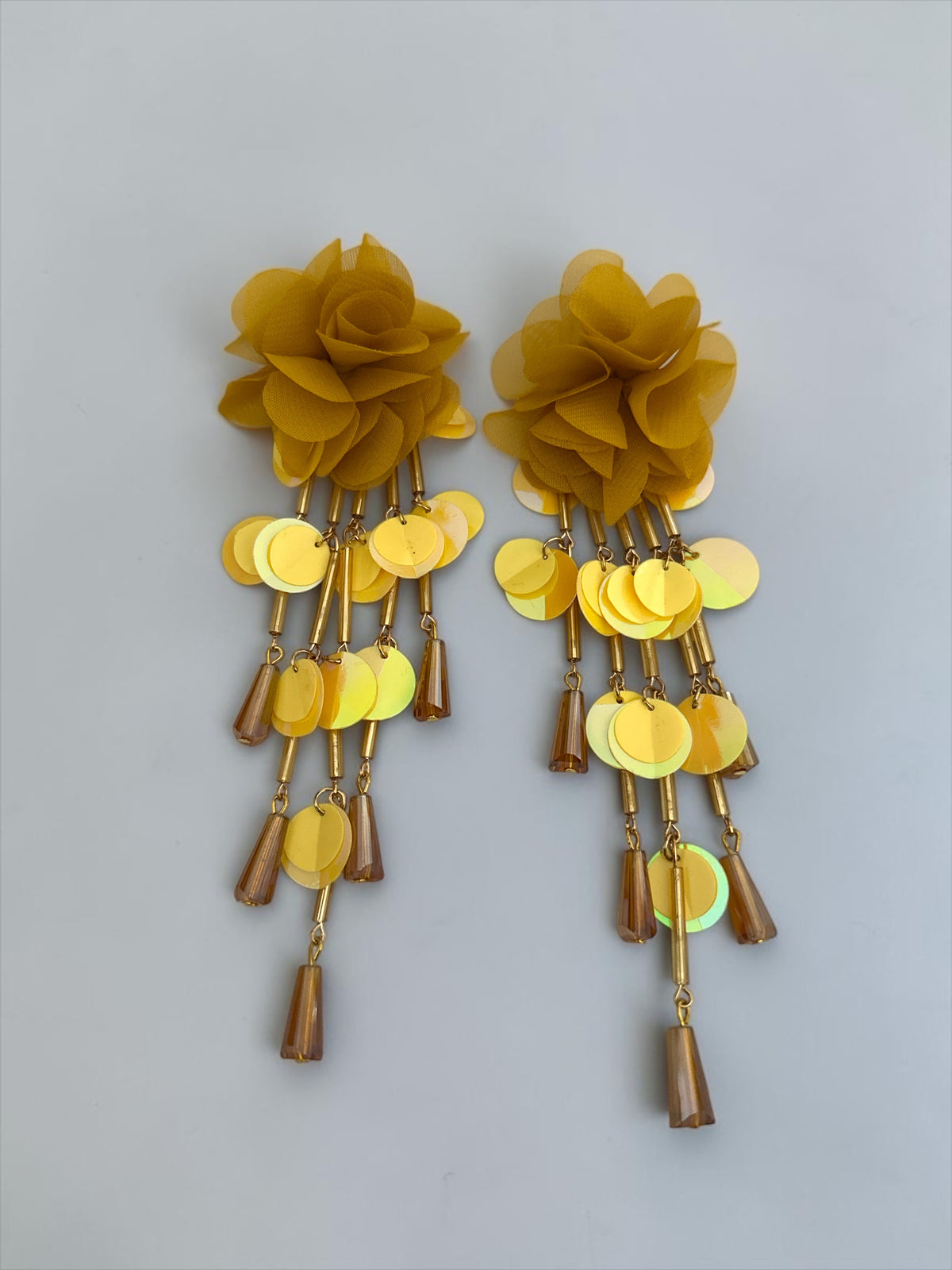 Long Iridescent Flower Sequin Tassel Drop Earrings - Fatisha Boutique Fatisha Boutique