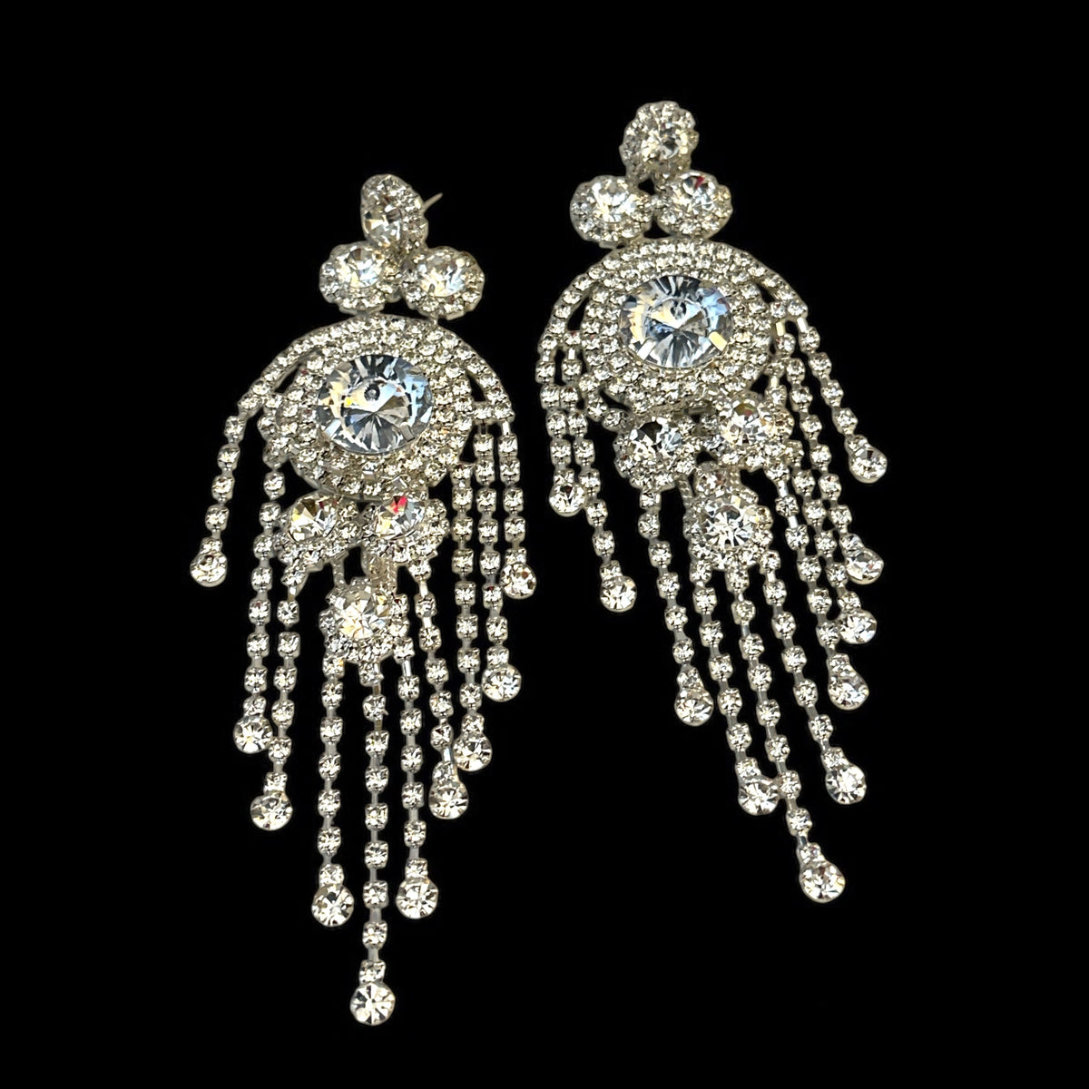 Long Rhinestone Tassel Chandelier Statement Earrings Fatisha Boutique