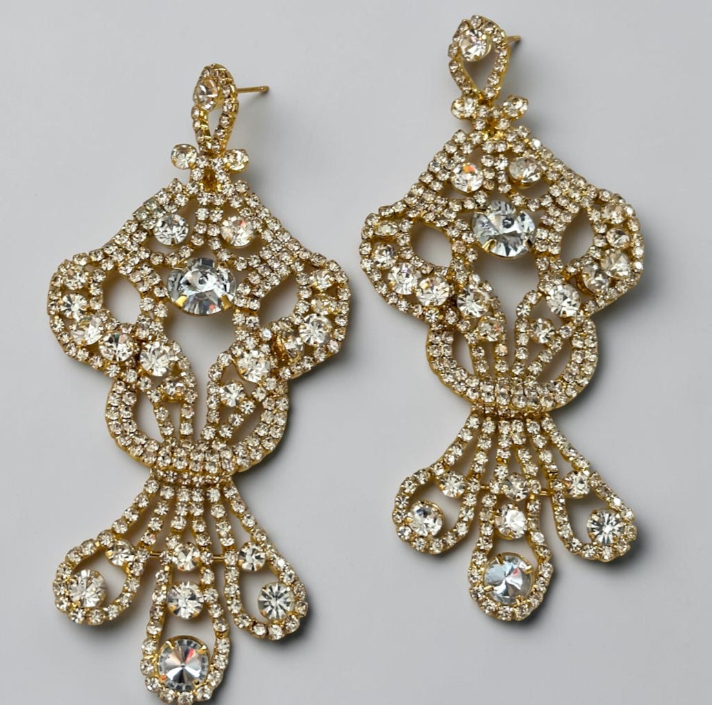 Opulent Long Rhinestone Chandelier Statement Earrings - Fatisha Boutique Fatisha Boutique