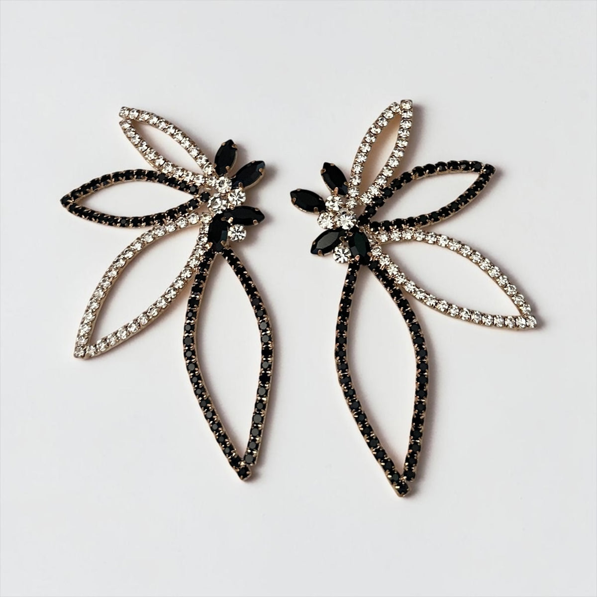 Black & Gold Rhinestone Starburst Statement Drop Earrings Fatisha Boutique
