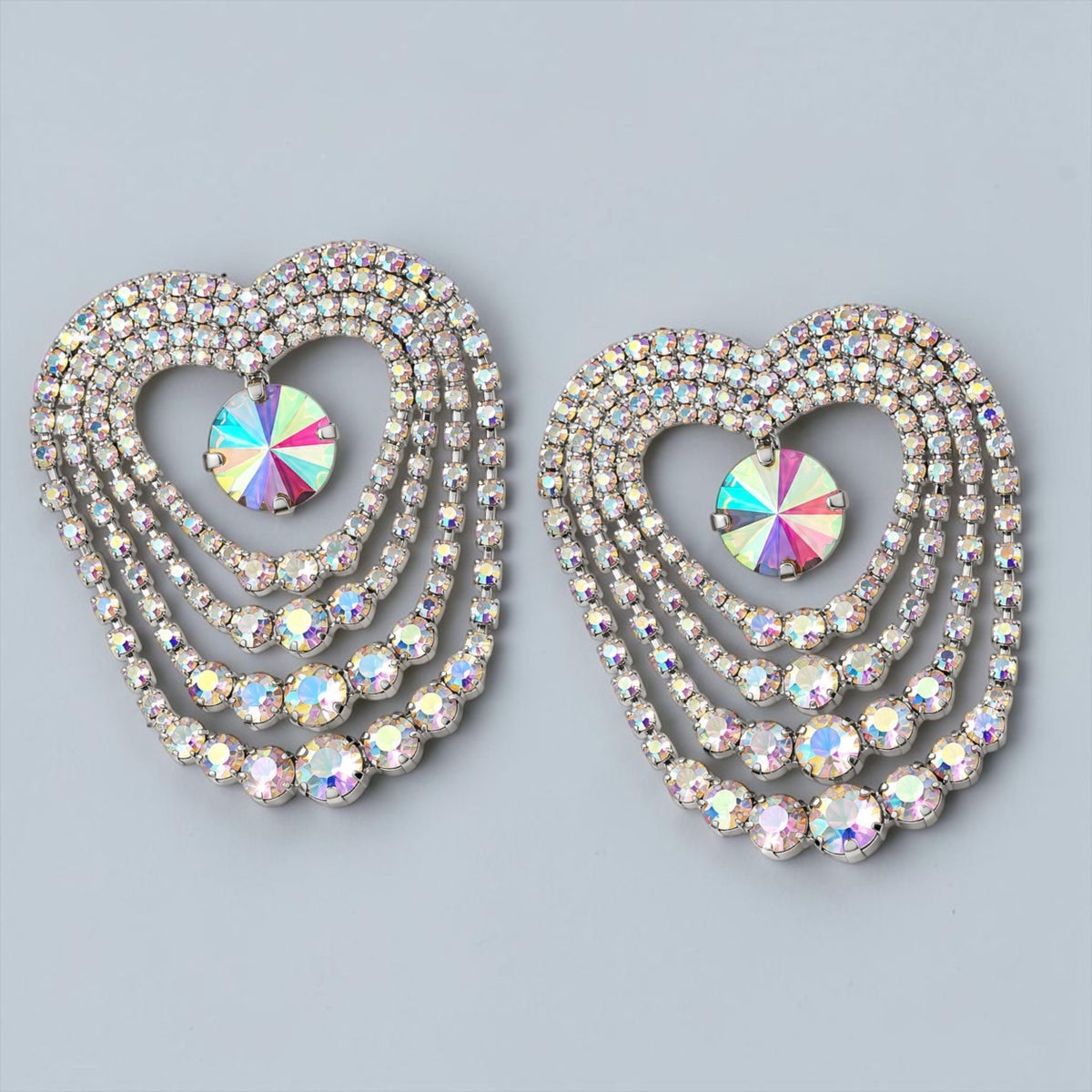 AB Crystal Heart Chandelier Statement Earrings – Gold & Silver - Fatisha Boutique Fatisha Boutique