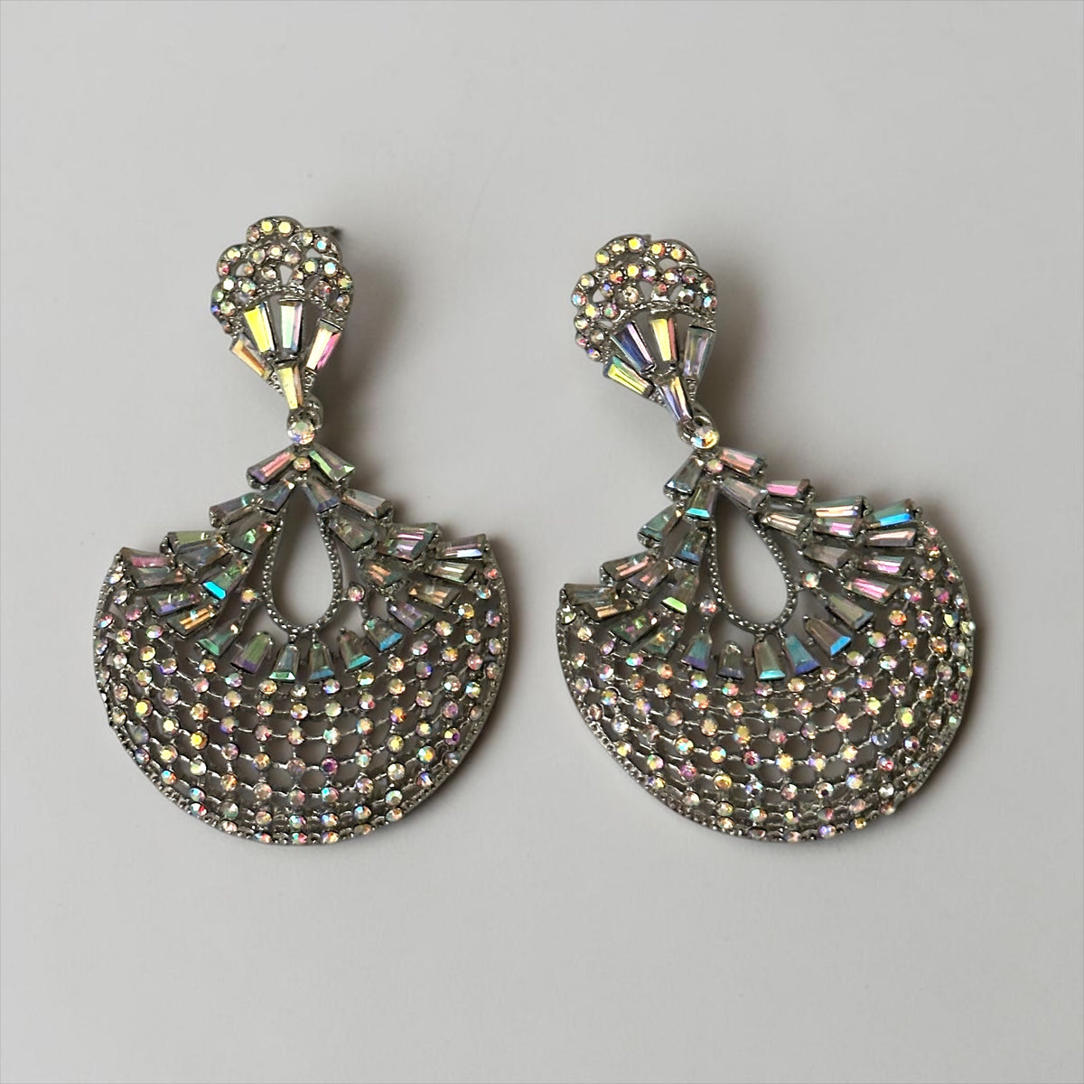 AB Crystal Fan Chandelier Statement Earrings – Gold or Silver Fatisha Boutique
