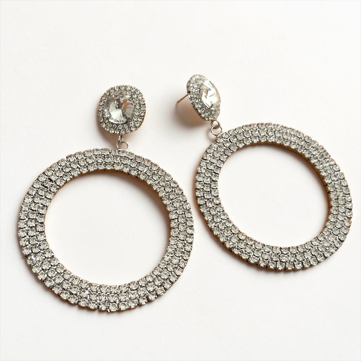Oversized Rhinestone Hoop Statement Earrings – Silver or Gold - Fatisha Boutique Fatisha Boutique