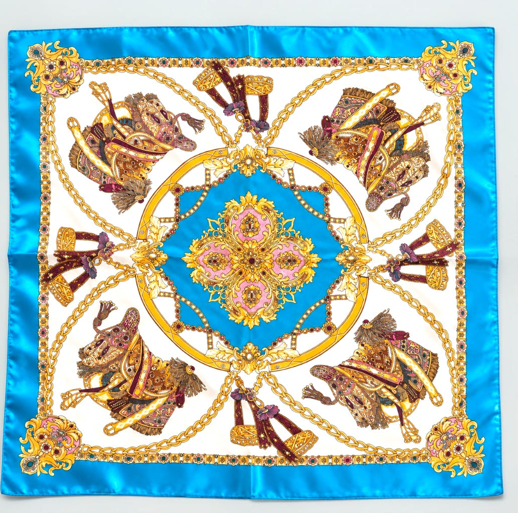 Luxury Satin Silk Scarf – Elegant Equestrian Chain Print Square Wrap for Women - Fatisha Boutique Fatisha Boutique
