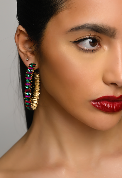 Elegant Luxury Crystal Rhinestones Medium Statement Hoop Earrings