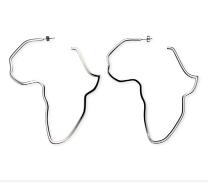 Oversized Stainless Steel Africa Map Shaped Hoop Earrings
