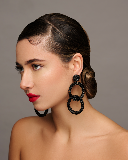 Bohemian Black Beaded Dangle Earrings