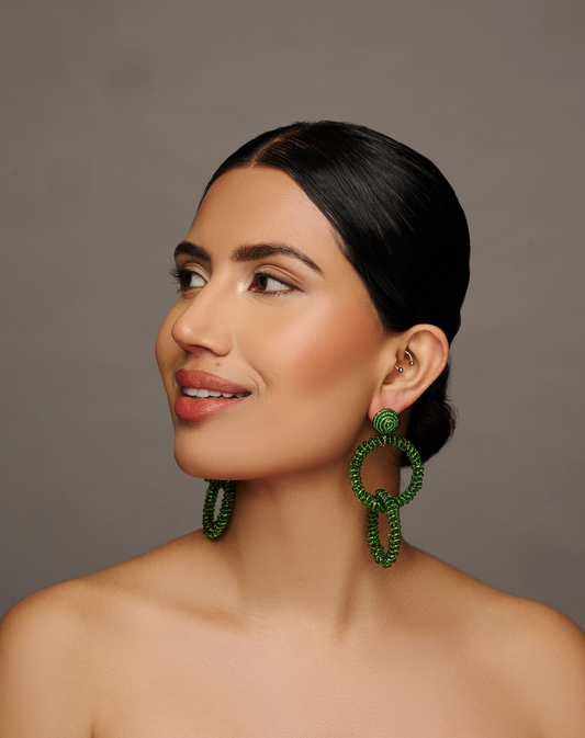 Bohemian Green Beaded Dangle Earrings