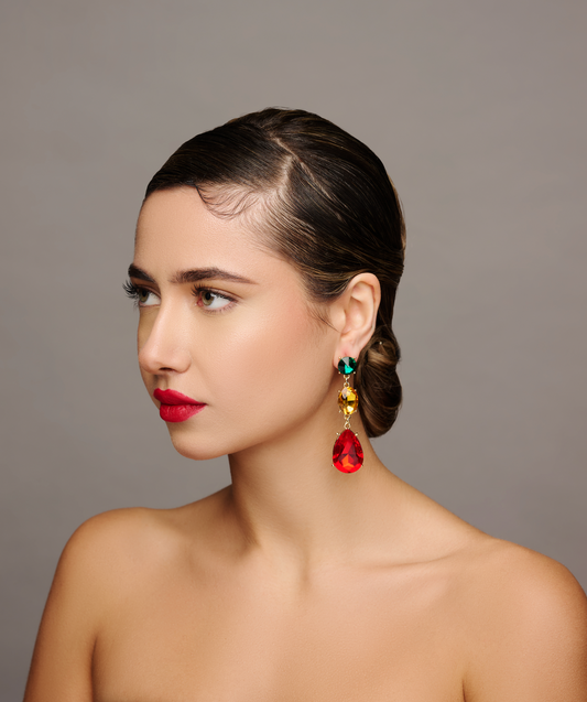 Long Elegant Multicolours Rhinestone Teardrop Stud Dangle Earrings