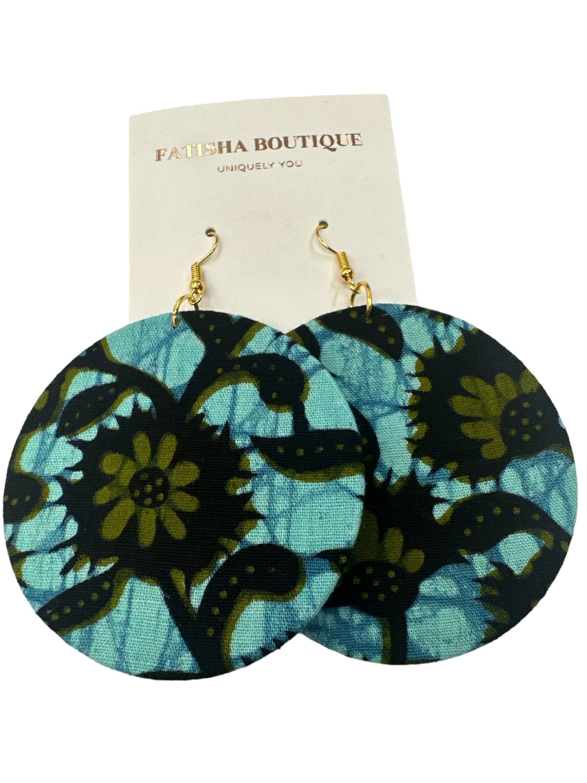 Bold Colourful Ankara Earrings | Handmade African Statement Round Fabric Dangle Jewellery