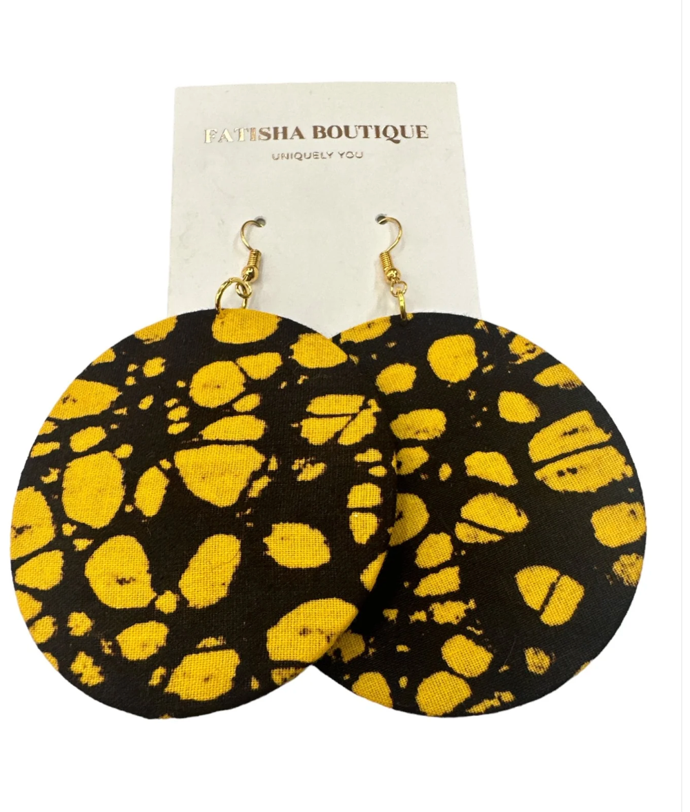 Bold Colourful Ankara Earrings | Handmade African Statement Round Fabric Dangle Jewellery