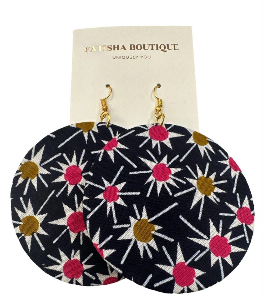 Bold Colourful Ankara Earrings | Handmade African Statement Round Fabric Dangle Jewellery