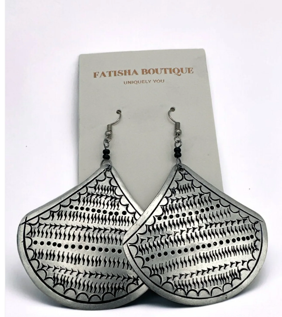 Engraved Crescent African Dangle Earrings – Tribal Lightweight Silver Hoops | UK Seller - Fatisha Boutique #